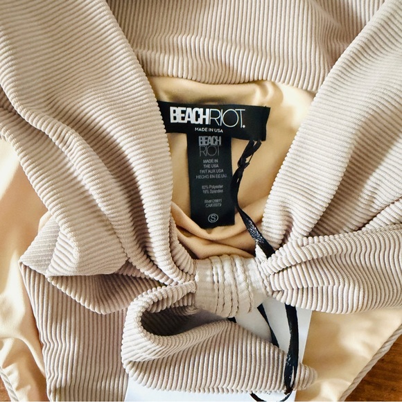 NWT Beach Riot Emma Rib Bikini Swim Bathing Suit Bottoms in Oatmeal Tan - Picture 5 of 7